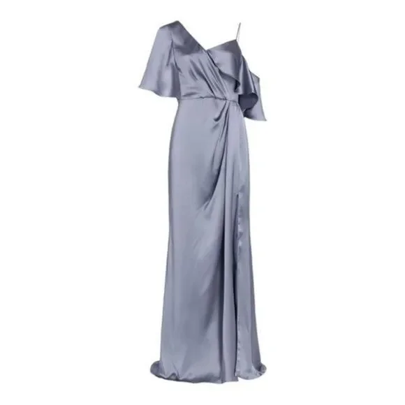 Amsale Asymmetric Ruffle Sleeve Gown Size 14 NWOT - Picture 2 of 11